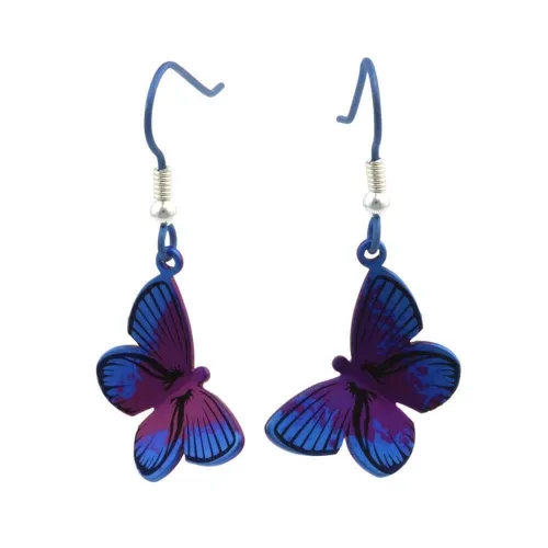 Large Purple Butterfly Drop & Dangle Earrings